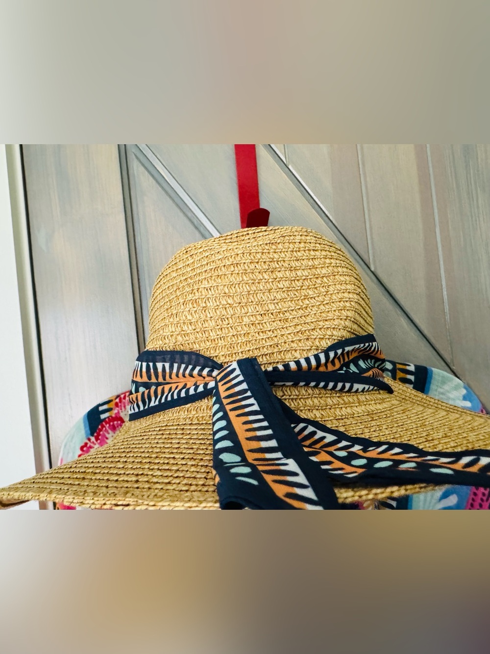NWT Nine West Multicolor Printed Open-Front Matching Ruana and Panama Hat - Picture 9 of 11